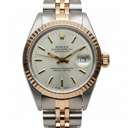 Rolex Cadran bâton blanc très fine montre pour femme en or jaune Jubilee