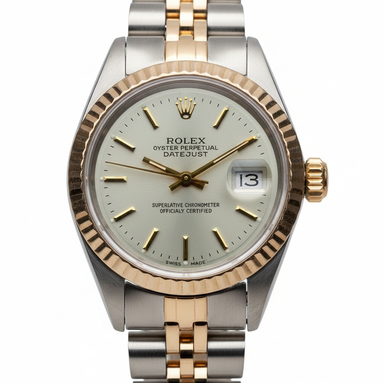 Rolex Cadran bâton blanc très fine montre pour femme en or jaune Jubilee