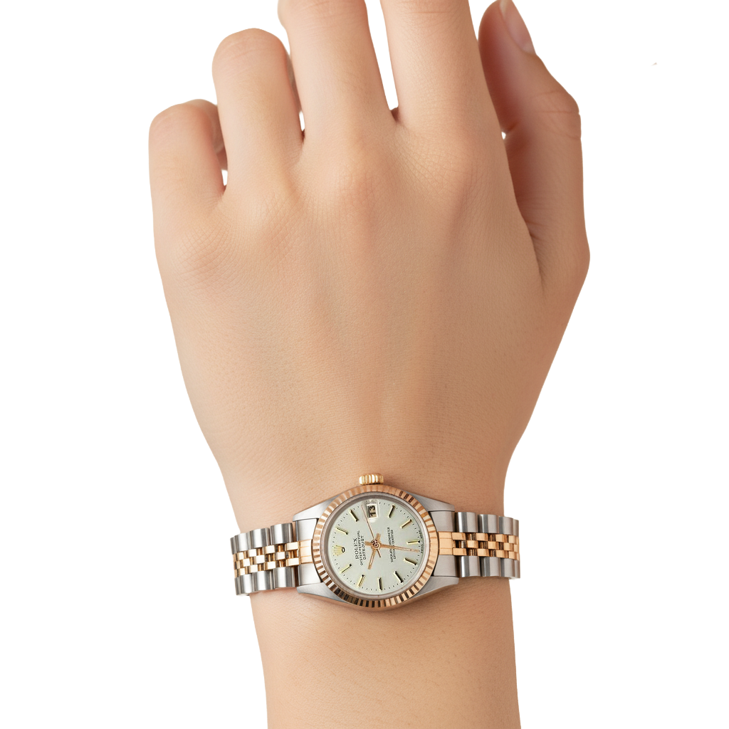 Rolex Cadran bâton blanc très fine montre pour femme en or jaune Jubilee P2