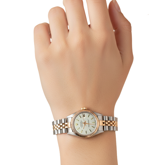 Rolex Cadran bâton blanc très fine montre pour femme en or jaune Jubilee P2