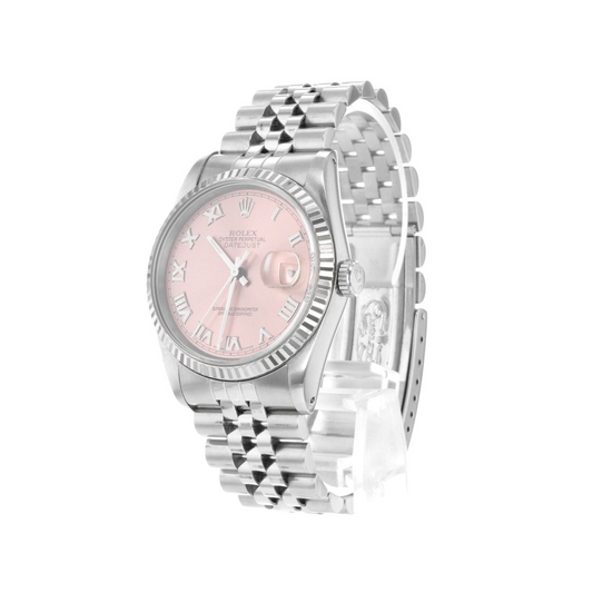 Rolex Cadran romain rose Datejust Regarder Rolex Lunette cannelée acier inoxydable jubilé ensemble rapide