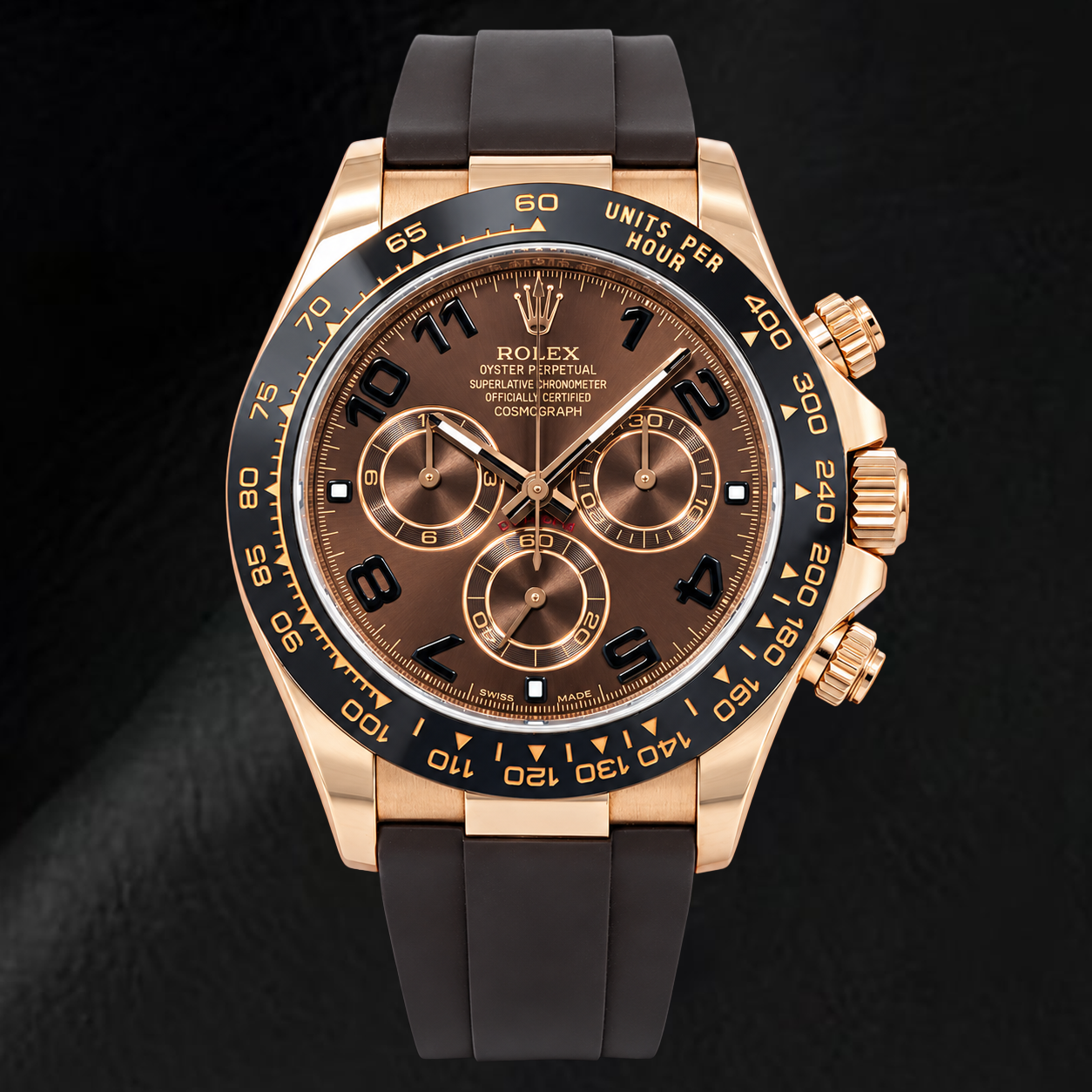 Montre Rolex Cosmograph Daytona 116515LN 40 mm Cadran Chocolat Chiffres Arabes Bracelet en Caoutchouc Marron