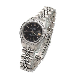 Rolex Dame Montre acier inoxydable Cadran bâton noir Rolex Date Serie Montre