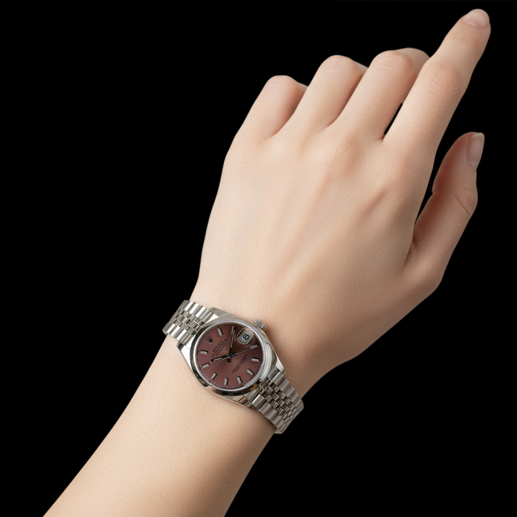 Rolex Date-just 31 mm Montre pour femme en acier à cadran lumineux saumon P4