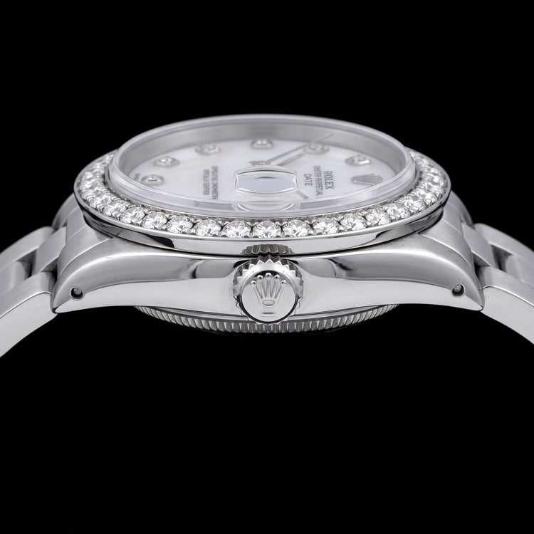 Rolex Date 1500 34 mm Cadran Diamants Nacre Blanche Acier Inoxydable