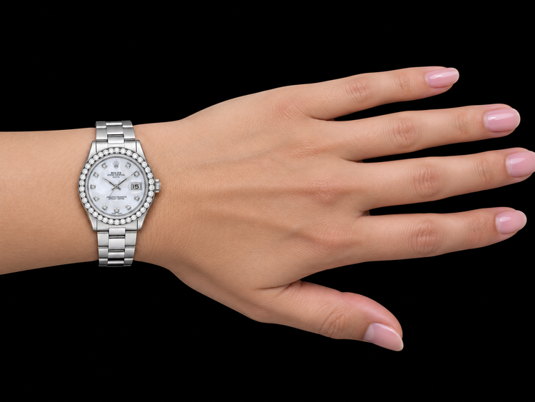 Rolex Date 1500 34 mm Cadran Diamants Nacre Blanche Acier Inoxydable