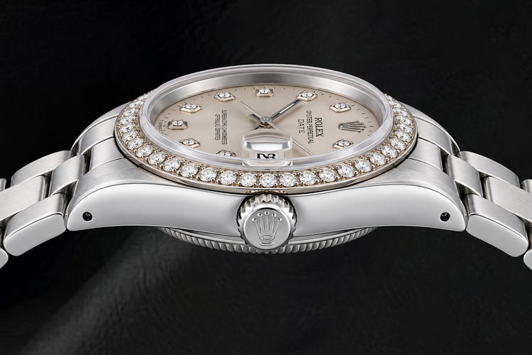 Montre Rolex Date 15010 34 mm en Acier Inoxydable avec Cadran Diamants Argenté