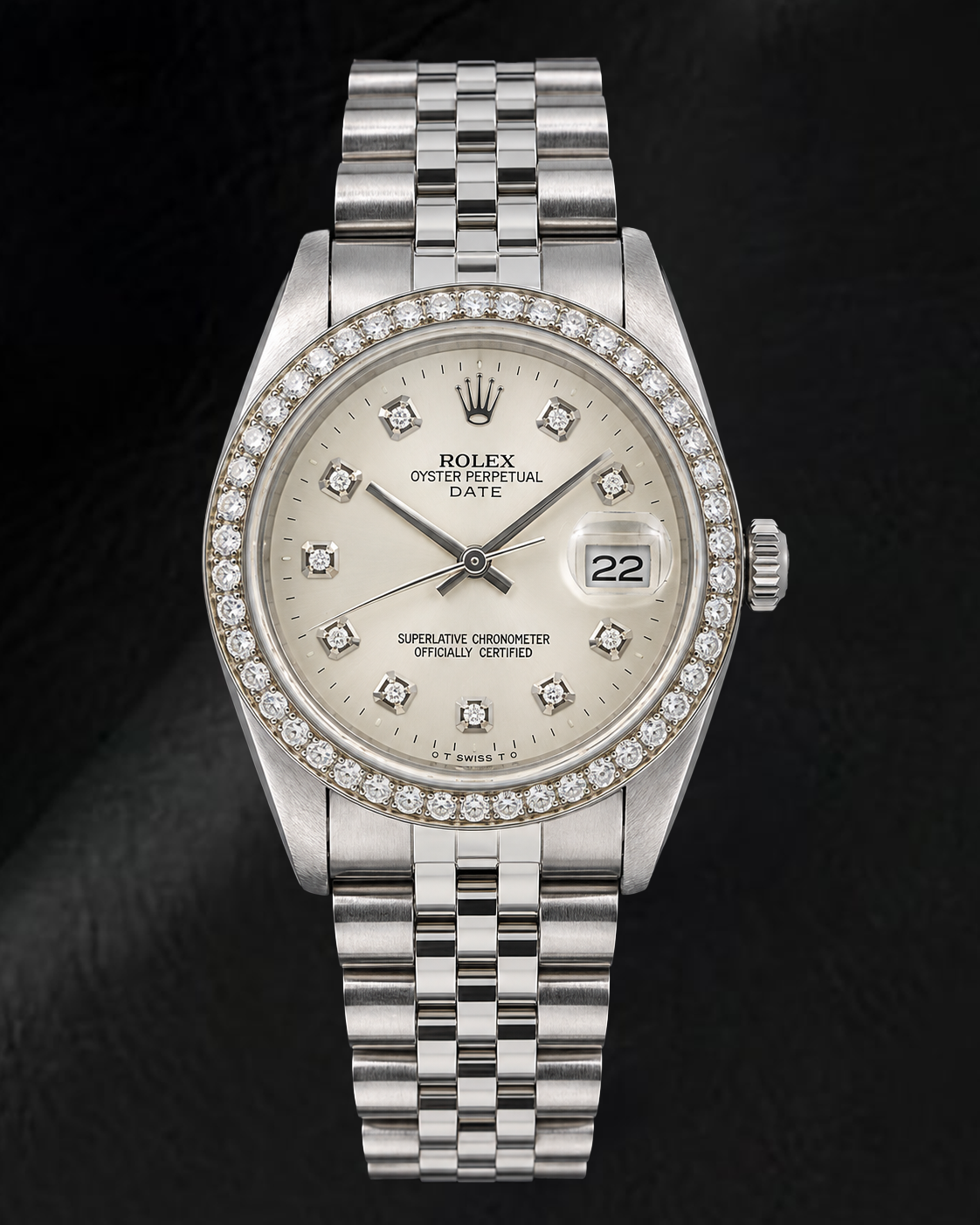 Montre Rolex Date 1501 34 mm Cadran Diamants Argenté Acier Inoxydable