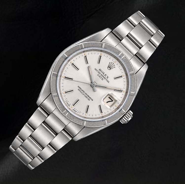 Montre Rolex Date 1501 34 mm en Acier Inoxydable Cadran Argenté à Index Bâtons