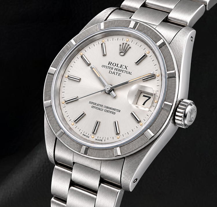 Montre Rolex Date 1501 34 mm en Acier Inoxydable Cadran Argenté à Index Bâtons