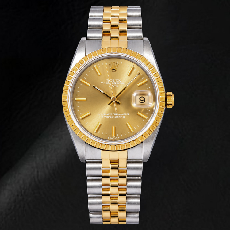 Montre Rolex Date 1502 34 mm Bicolore Cadran Champagne à Index Bâtons