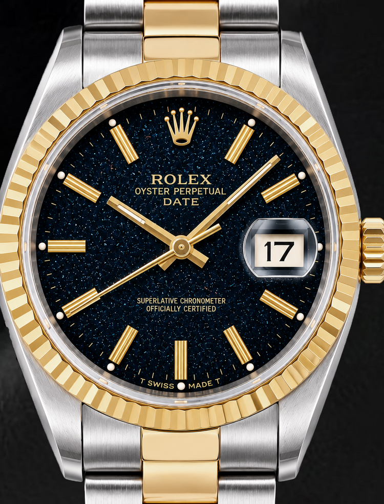 Montre Rolex Date 15053 34 mm Bicolore Cadran Noir à Index Bâtons