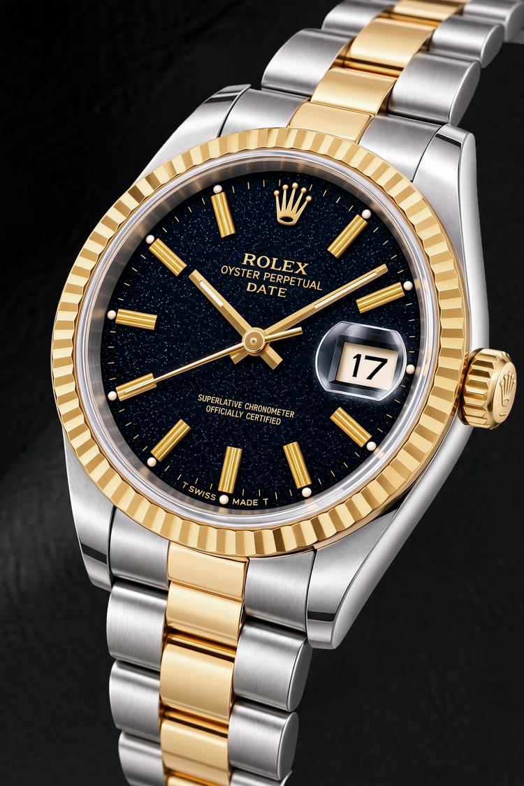 Montre Rolex Date 15053 34 mm Bicolore Cadran Noir à Index Bâtons