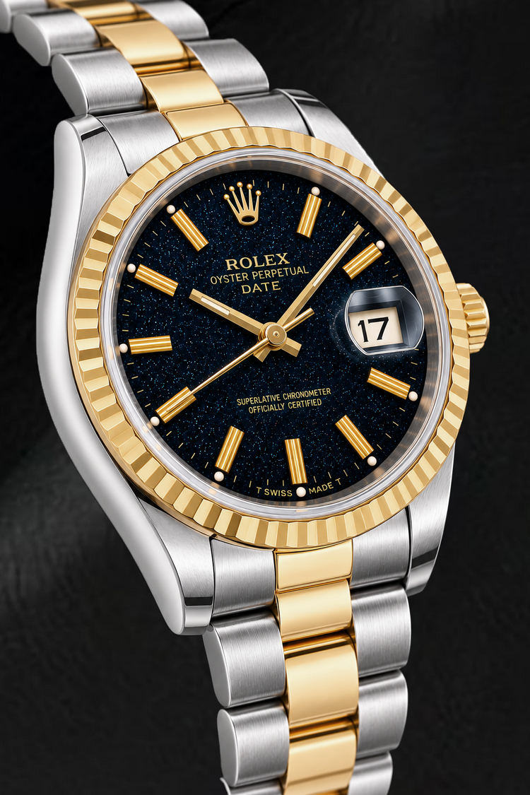 Montre Rolex Date 15053 34 mm Bicolore Cadran Noir à Index Bâtons