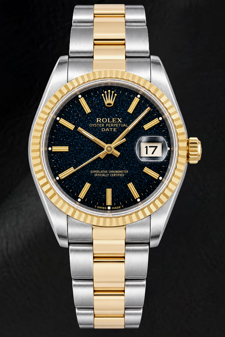 Montre Rolex Date 15053 34 mm Bicolore Cadran Noir à Index Bâtons