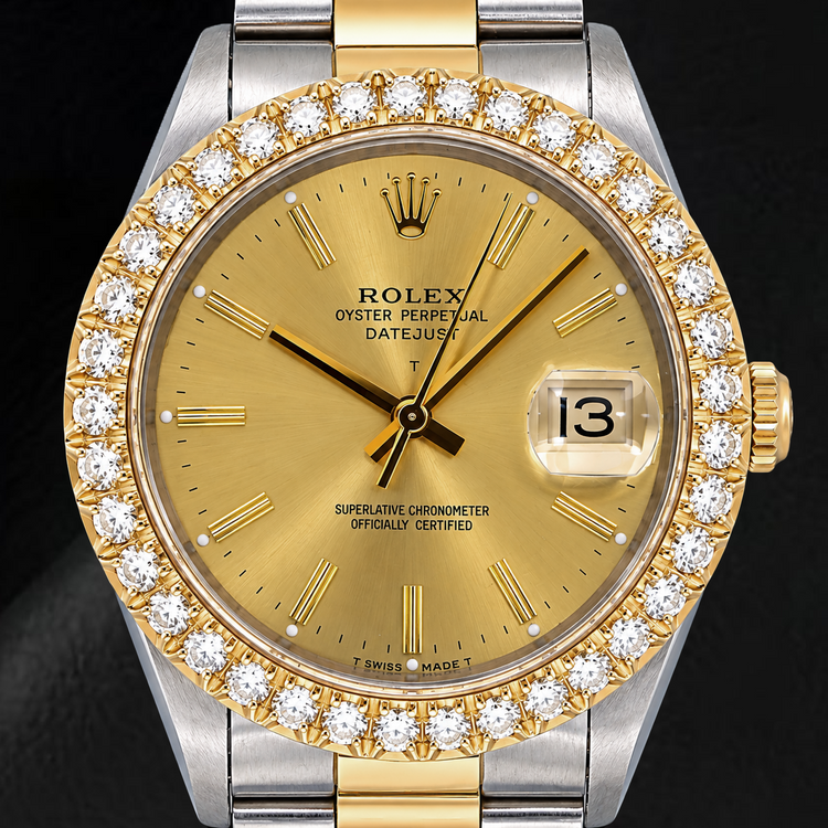 Montre Rolex Date 15053 34 mm Bicolore, Cadran Champagne à Index Bâtons