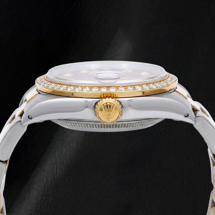Montre Rolex Date 1505 34 mm Bicolore Cadran Diamants Rouge Bracelet Jubilé