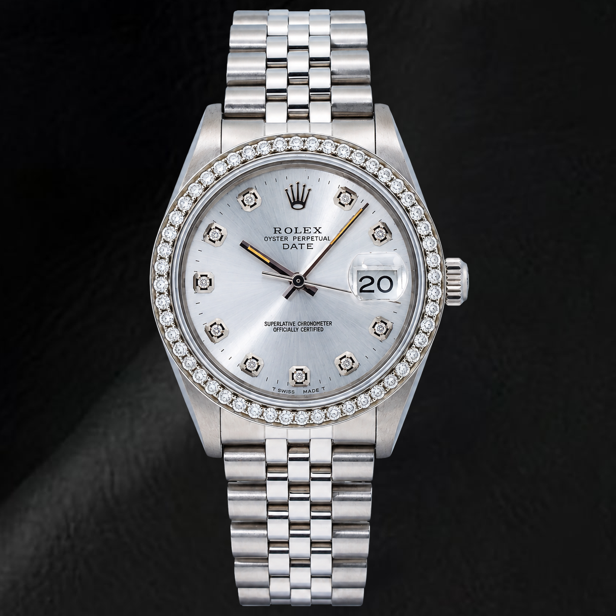 Montre Rolex Date 15200 34 mm en Acier Inoxydable avec Cadran Diamants Argenté