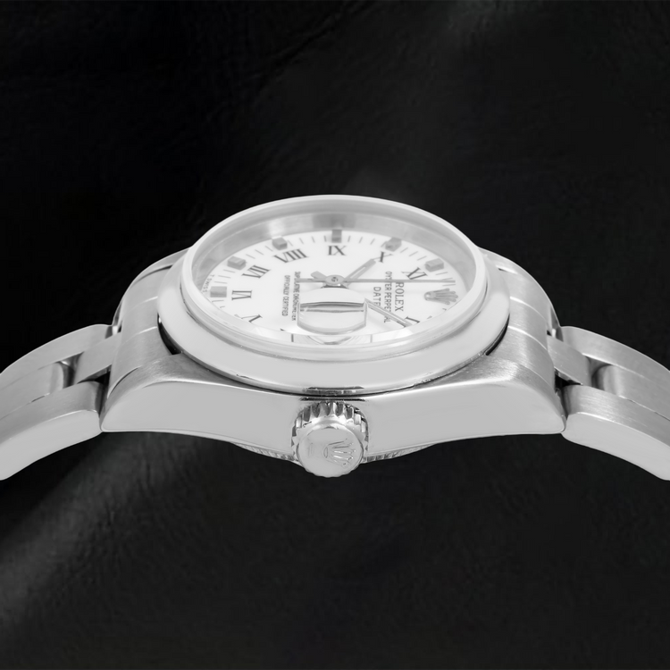 Montre Rolex Date 6916 26 mm Cadran Blanc à Chiffres Romains Bracelet Oyster en Acier Inoxydable