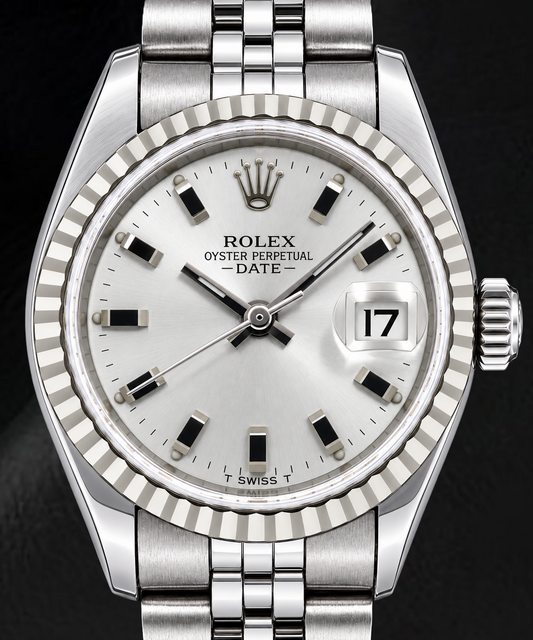 Montre Rolex Date 6924 26 mm en Acier Inoxydable avec Cadran Argenté à Index Bâtons Luminescents