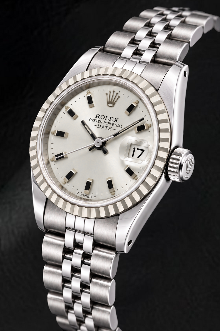 Montre Rolex Date 6924 26 mm en Acier Inoxydable avec Cadran Argenté à Index Bâtons Luminescents
