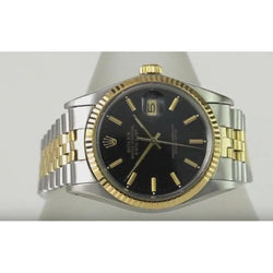 Rolex Date Just 36 mm Montre Homme Bracelet Oyster Deux Tons Cadran Noir Réglage Rapide