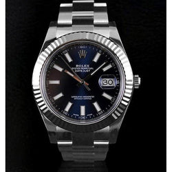 Rolex Date Just Ii 41 mm montre pour homme à cadran bleu avec or blanc