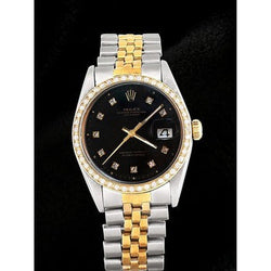 Rolex Date Just Regarder pour homme Cadran diamant noir Bracelet bicolore