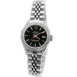 Rolex Date Montre Jubilé en acier inoxydable Cadran noir Lunette
