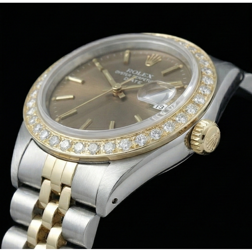 Rolex Date champagne bâton cadran diamant lunette montre acier inoxydable & Jubilé