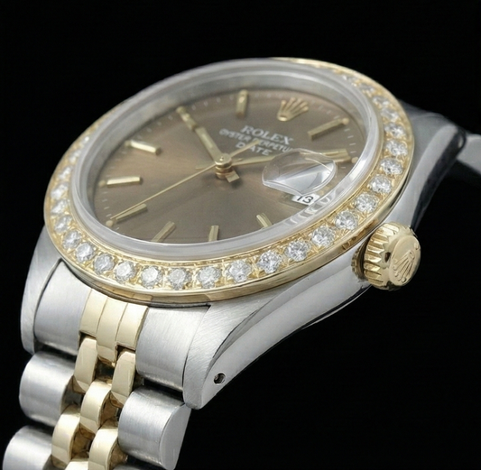 Rolex Date champagne bâton cadran diamant lunette montre acier inoxydable & Jubilé