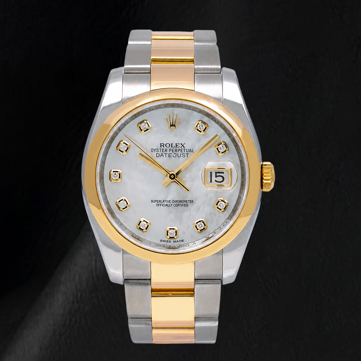 Montre Rolex Datejust 116203 36 mm Bicolore Cadran Diamants Nacre Blanche