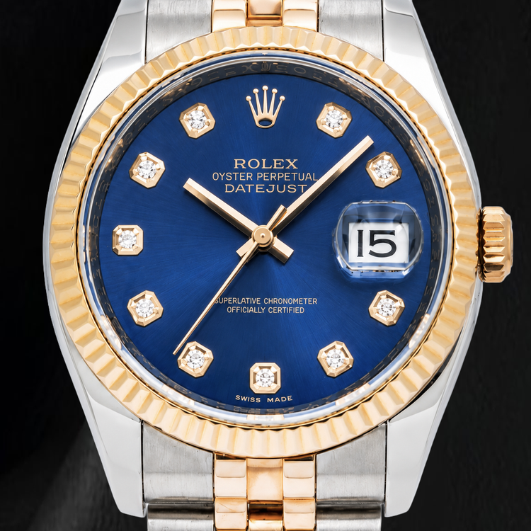 Rolex Datejust 116233 36 mm Montre Bicolore Cadran Diamants Bleu