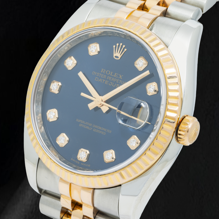 Rolex Datejust 116233 36 mm Montre Bicolore Cadran Diamants Bleu