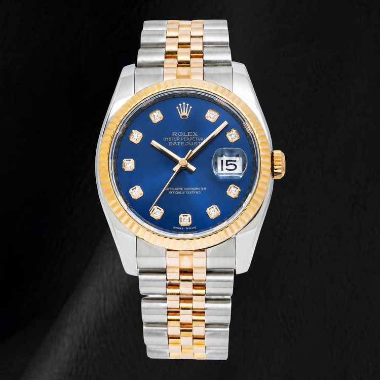 Rolex Datejust 116233 36 mm Montre Bicolore Cadran Diamants Bleu