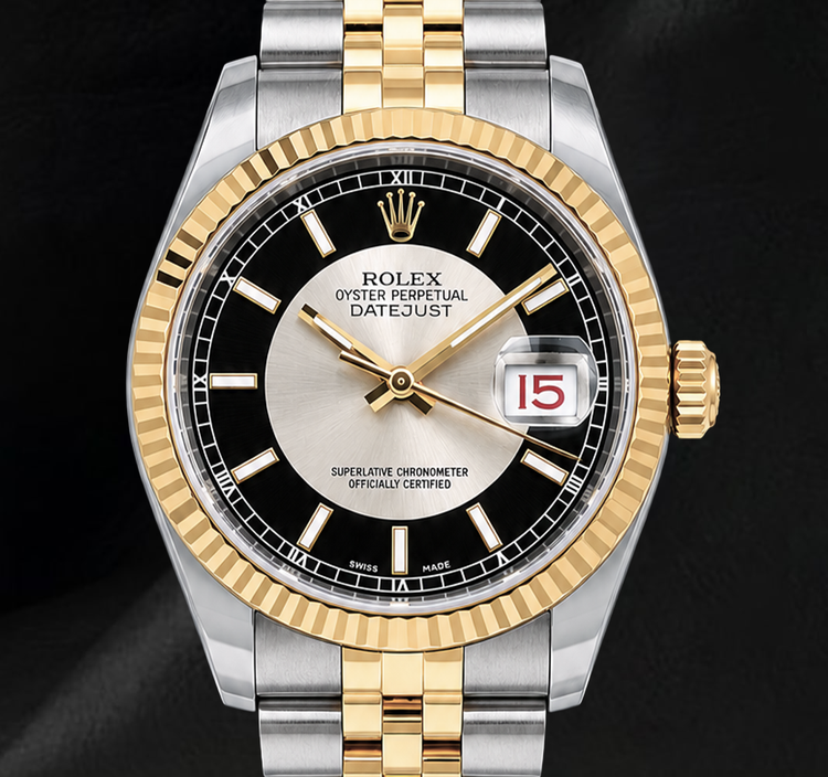 Montre Rolex Datejust 116233 Cadran Noir 36 mm en Acier Inoxydable et Or Jaune