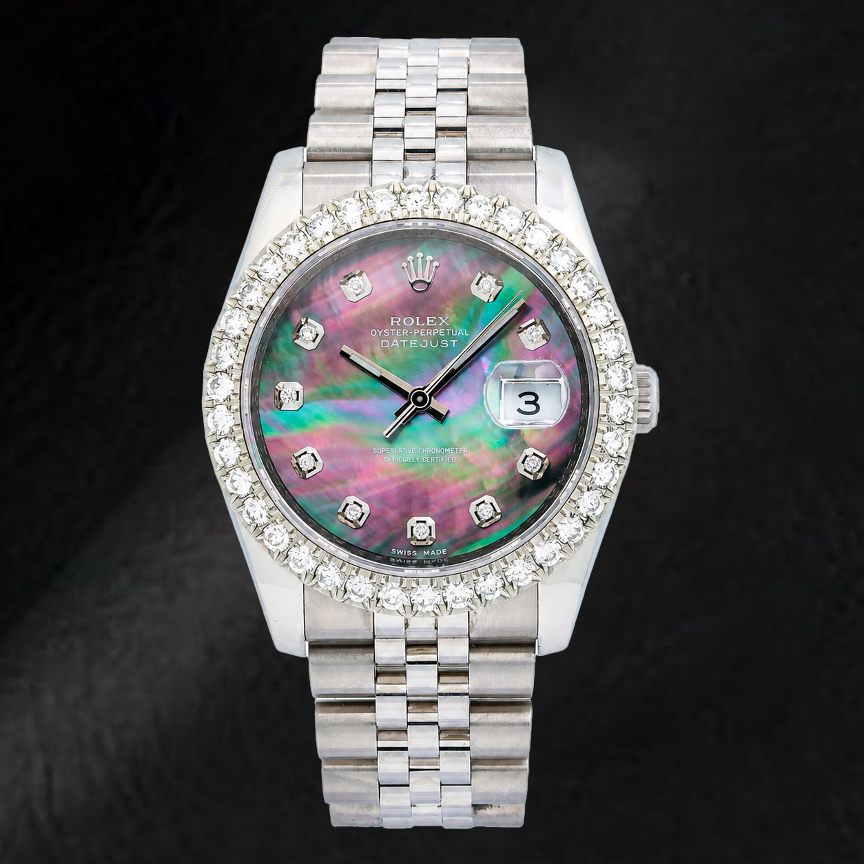 Montre Rolex Datejust 116234 36 mm Cadran Diamants Nacre Noire Acier Inoxydable