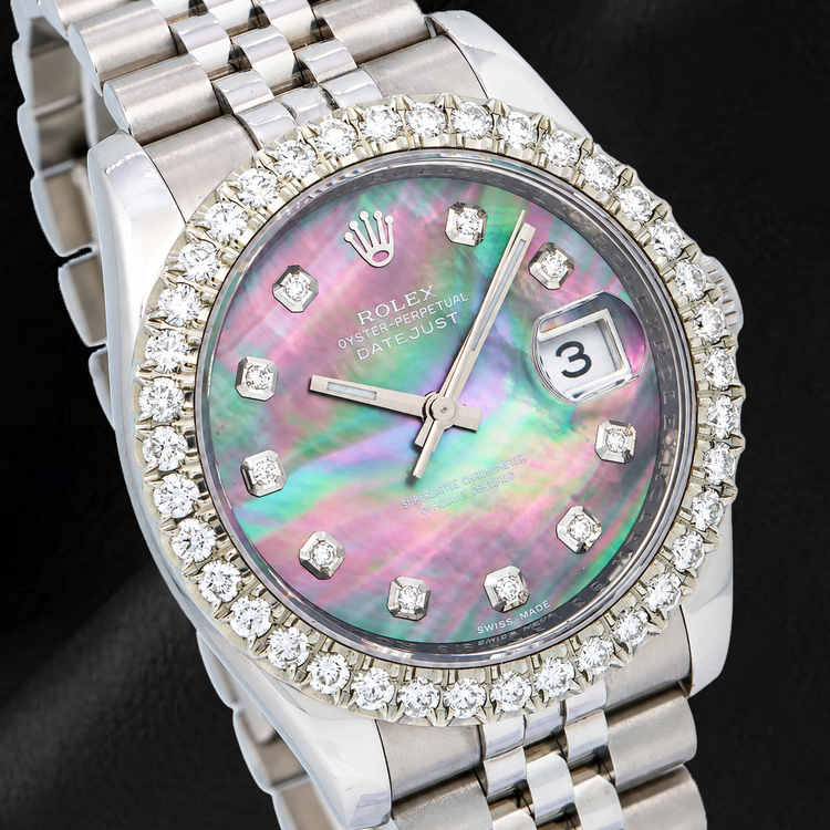Montre Rolex Datejust 116234 36 mm Cadran Diamants Nacre Noire Acier Inoxydable
