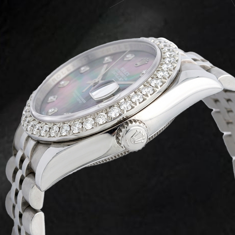 Montre Rolex Datejust 116234 36 mm Cadran Diamants Nacre Noire Acier Inoxydable