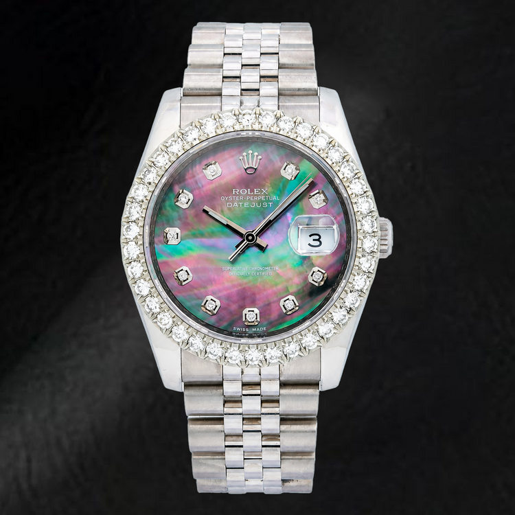 Montre Rolex Datejust 116234 36 mm Cadran Diamants Nacre Noire Acier Inoxydable