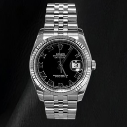 Montre Rolex Datejust 116234 36 mm en Acier Inoxydable Cadran Noir Chiffres Romains