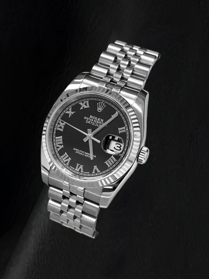Montre Rolex Datejust 116234 36 mm en Acier Inoxydable Cadran Noir Chiffres Romains