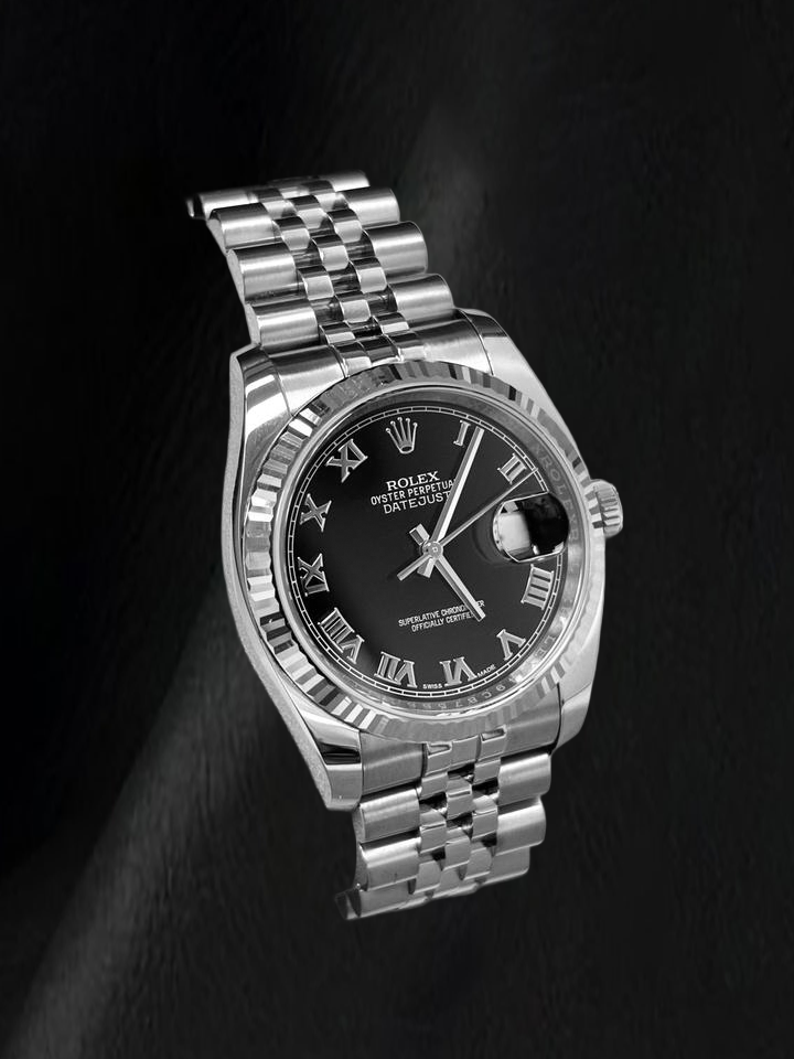 Montre Rolex Datejust 116234 36 mm en Acier Inoxydable Cadran Noir Chiffres Romains