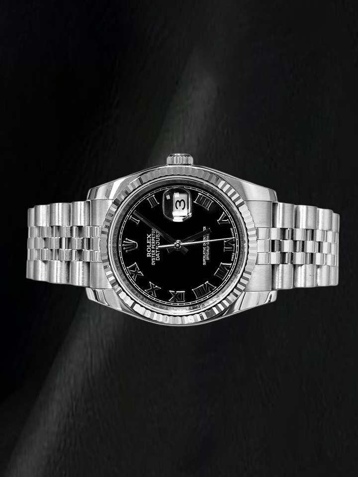 Montre Rolex Datejust 116234 36 mm en Acier Inoxydable Cadran Noir Chiffres Romains
