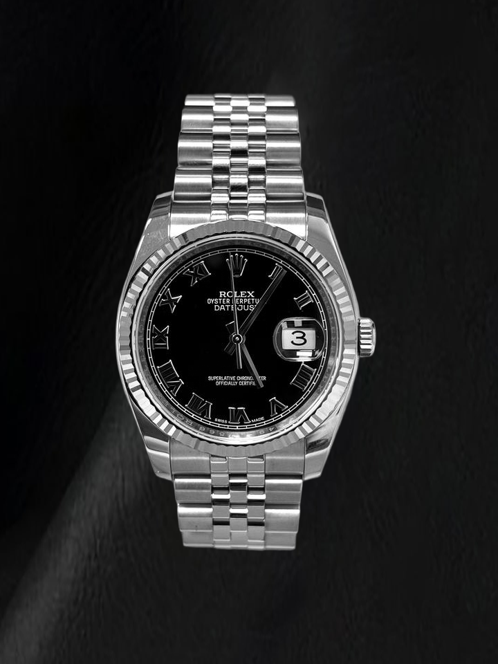 Montre Rolex Datejust 116234 36 mm en Acier Inoxydable Cadran Noir Chiffres Romains
