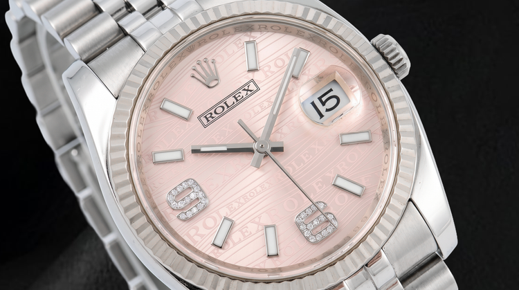 Montre Rolex Datejust 116234 36 mm en Acier Inoxydable Cadran Diamants Vague Rose Chiffres Arabes