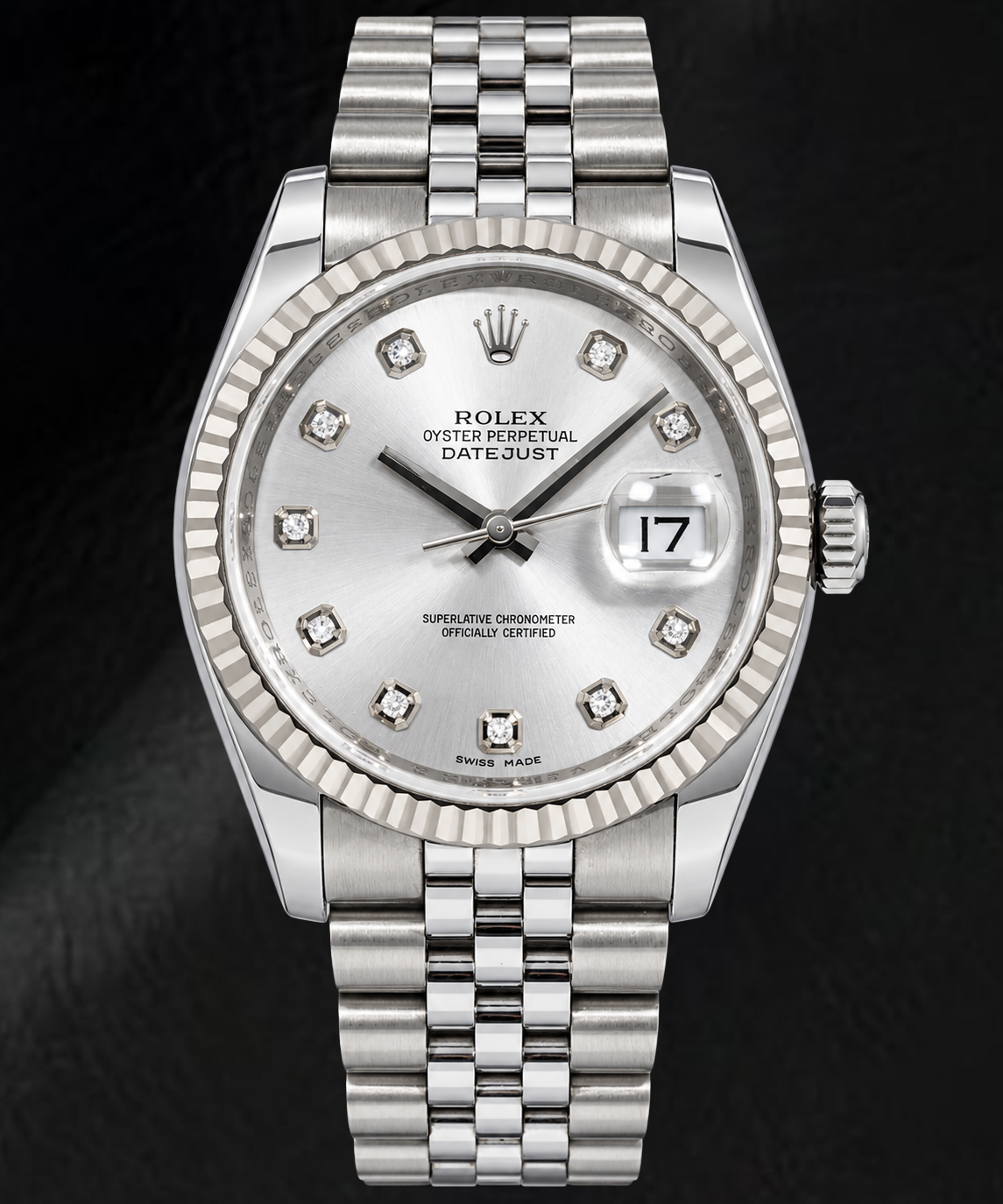 Rolex Datejust 116234 36 mm Montre en Acier Inoxydable Cadran Diamants Argenté