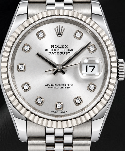 Rolex Datejust 116234 36 mm Montre en Acier Inoxydable Cadran Diamants Argenté