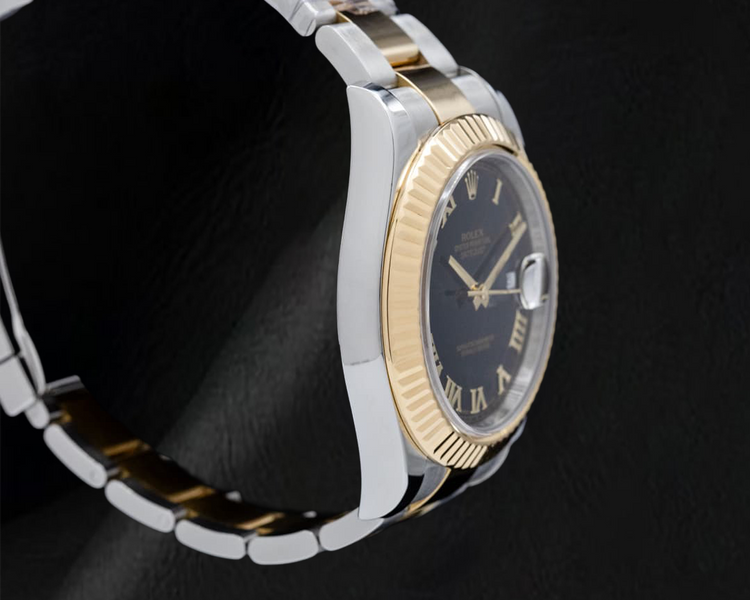 Montre Rolex Datejust 116333 41 mm Cadran noir à chiffres romains Bracelet Oyster or bicolore