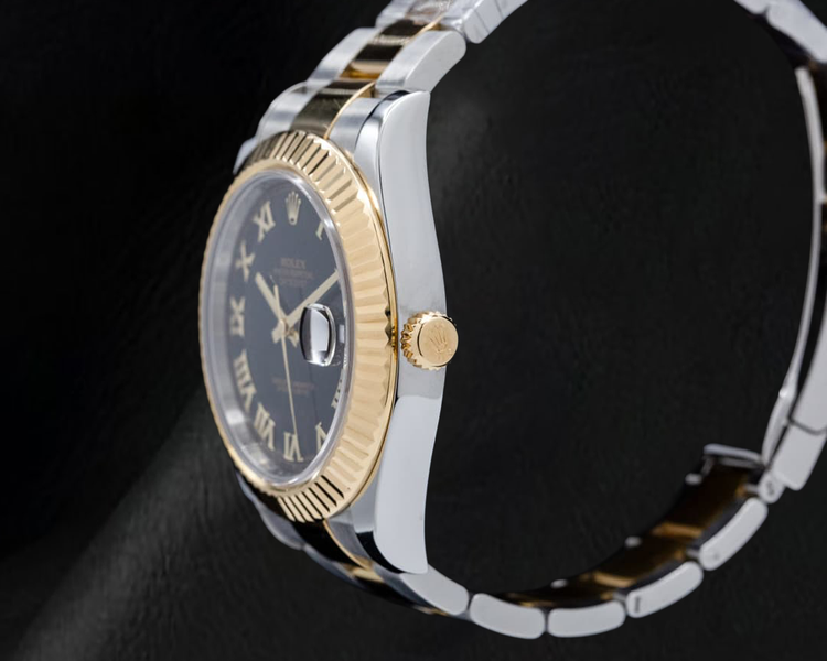 Montre Rolex Datejust 116333 41 mm Cadran noir à chiffres romains Bracelet Oyster or bicolore